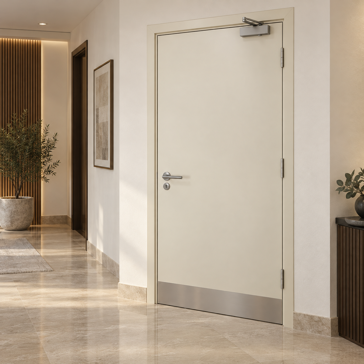 Ivory single solid steel door